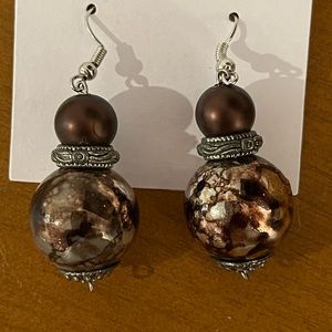 Brown and silver earrings